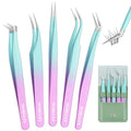 MORGLES 5 PCS Lash Tweezers Set for Eyelash Clusters - color: Green