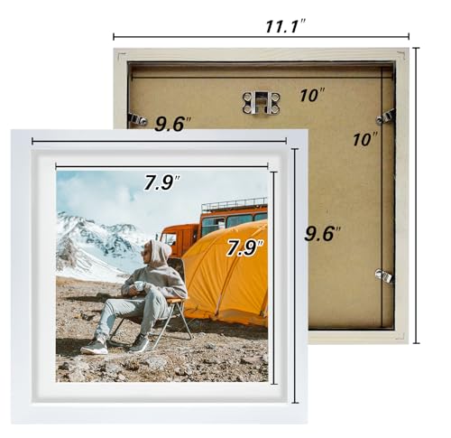 10x10 White Picture Frames Set of 2, Square Solid Wood Frame to Display 8x8 Picture with Mat or 10x10 Without Mat for Tabletop or Wall Mounting - color: White, size: 10X10(2pcs)