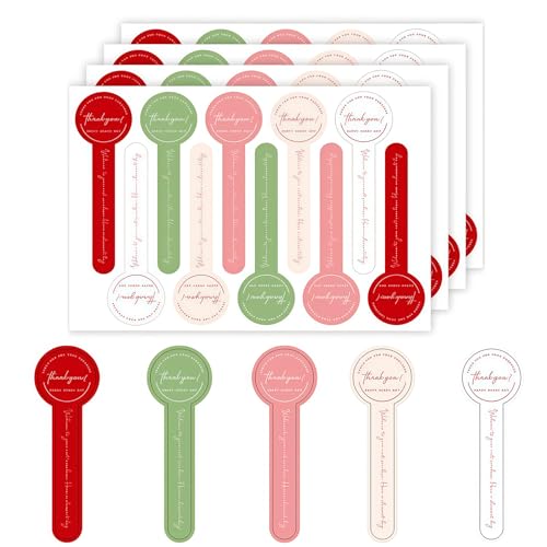 VASANA 200PCS (20 Sheets) Lollipop Baking Stickers Thank You Labels Long Seal Gift Wrapping Tamper Evident Seals