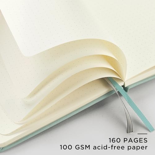 &And Per Se Dotted Notebook with Pen, A5 Hardcover Dotted Journal, 160 Pages 100GSM Thick Paper Dot Grid Journal with Fineliner Pen (Cyan) - color: Cyan, size: 160-Dotted