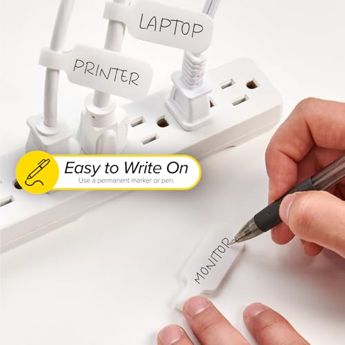 Wrap-It Storage Cable Labels - Medium, White (30-Pack) Write On Cord Labels, Wire Tags for Cable Management and Organizer for Electronics, Computers and More | Write On Cord Labels and Wire Tags for Electronics Cable Management - color: White, size: Mediu