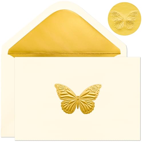 Crisky 4x6 25 Pack Blank Card and Envelope (Embossed Gold Foil Butterfly) - color: Butterfly, size: 25 Pieces