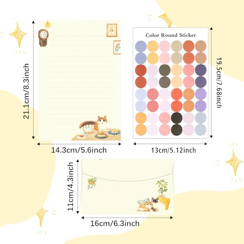 37 Pcs Stationery Paper Envelopes Set | Includes 24 Writing Paper & 12 Envelopes & 48 Stickers, Cat Letter Writing Stationery Paper Envelopes Gift (4Style) - color: Cat