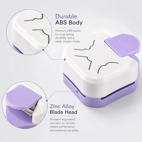 1 Pack 3 in 1 Paper Punch for Cardstock Photos Scrapbook, Round Edge Paper Punch for Stickers Junk Journal Card Making Supplies, Craft Hole Puncher （White Purple） - color: White Purple
