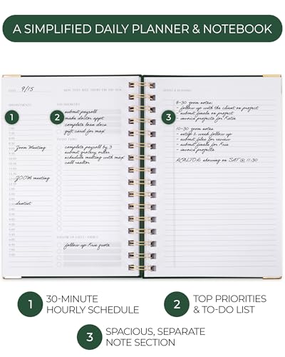 ZICOTO Aesthetic Daily Planner And Spiral Notebook With Hourly Schedule - color: Green
