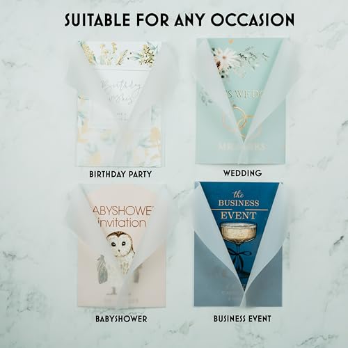 300 Pack Vellum Jackets for 5x7 Invitations Set includes: 100 Jackets, 100 Vellum Envelopes and 100 seal stickers. Wedding Invitation Accessories Kit. Easy to use Pre Folded Invitation Sleeves