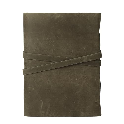 Leather Journal with Deckle Edge Paper 8x6 inch and Vintage Key | Handmade Writing Notebook Diary | Bound Daily Notepad for Men & Women Medium, Sketch/Writing pad for Artists - color: Dark green, size: 7 x 5, style: Unlined Deckle Paper