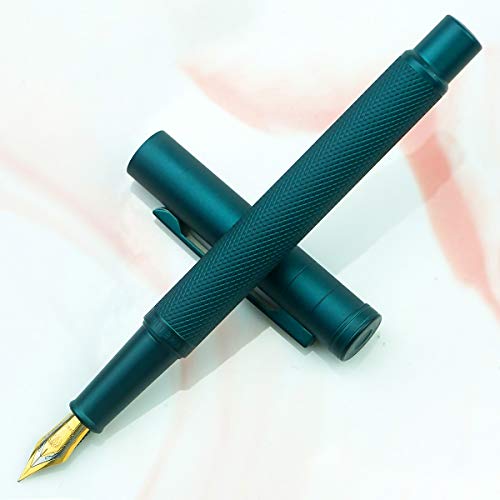 Asvine Dark Green Forest Fountain Pen Extra Fine Nib Classic Design with Converter and Metal Pen Case Set - color: Dark Green, style: Extra Fine Point