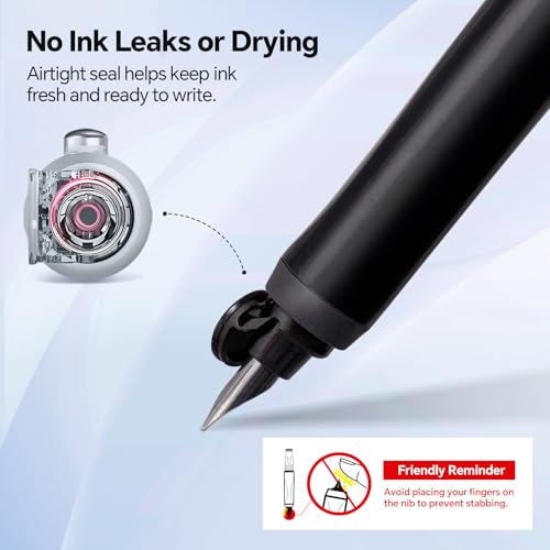WRITECH Retractable Fountain Pen Set: Fine Nib Black Ink Pens Includes 5 Ink Cartridges Smooth Writing for Sketching Journaling Calligraphy Gift (Black) - color: Black Pen