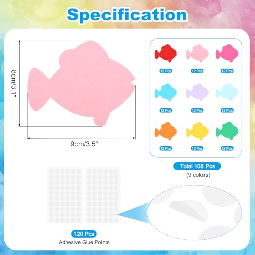 PATIKIL Bulletin Cutouts Paper, 108 Pcs Fish Shape Bulletin Board Paper Cut Outs Decorations with Adhesive Points for Classroom DIY Crafts Projects Party Supplies, Multicolored - style: Fish Shape