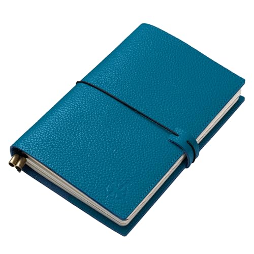 WANDERINGS A5 Travelers Notebook with Pockets – Blue Genuine Leather Journal – 6" x 8.5" (15 x 22cm) – Refillable Travel Journal – 120 GSM Blank Inserts - color: Blue