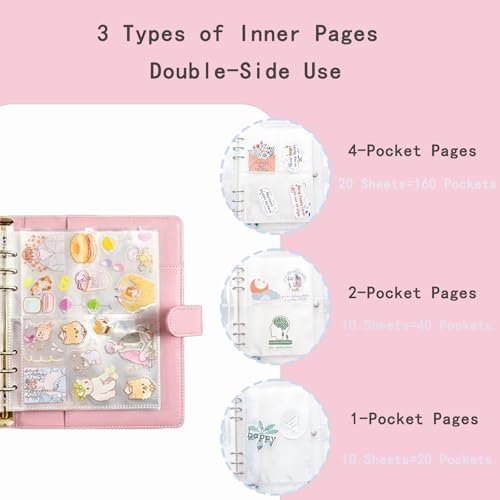 Sticker Binder Organizer with Storage Sleeves,Reusable Stickers Collecting Book Album Holder, A5 Blank Sticker Container Organizer-White - color: White and Pink