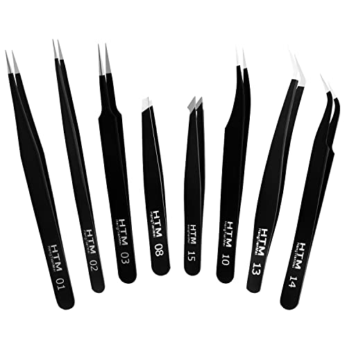 HengTianMei 8Pcs lash tweezers 3 Stainless Straight and 3 Curved Tip Eyelash Tweezers, With 2 Slant Pointed Precision Eyebrows Tweezers for eyelash extensions, Facial Hair, and Ingrown Hair Removal - size: 9PCS