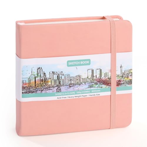 5" × 5" Pocket Sketchbook, 80 Sheets, 160gsm Small Sketch Book, Pink - color: Pink
