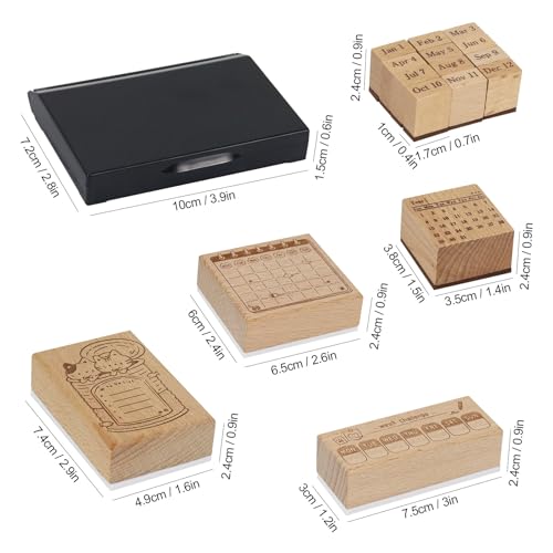 Koqye 17PCS Wooden Journal Stamps w/Ink Pad Cat Series Rubber Stamp Set - color: Cat Series