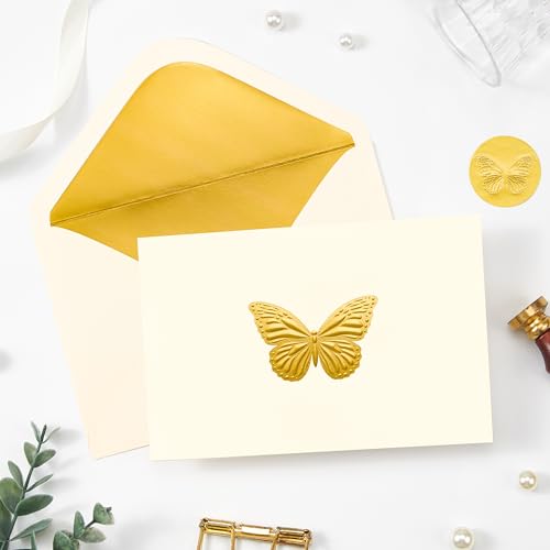 Crisky 4x6 25 Pack Blank Card and Envelope (Embossed Gold Foil Butterfly) - color: Butterfly, size: 25 Pieces