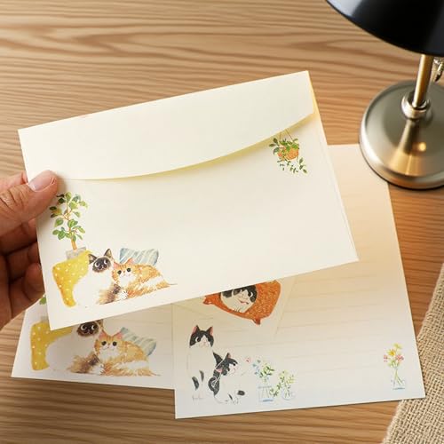 37 Pcs Stationery Paper Envelopes Set | Includes 24 Writing Paper & 12 Envelopes & 48 Stickers, Cat Letter Writing Stationery Paper Envelopes Gift (4Style) - color: Cat