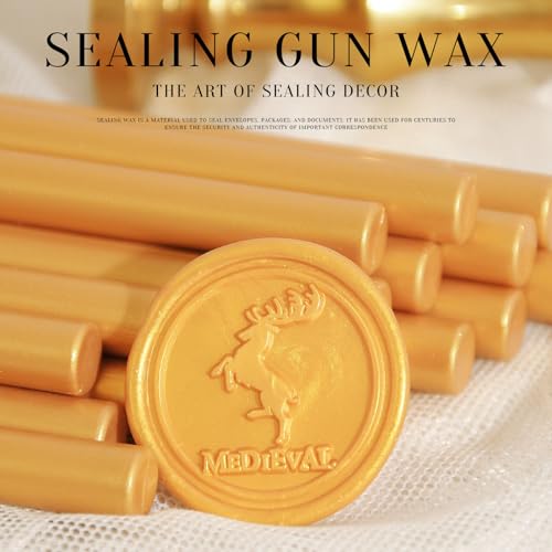 TELOSMA Mini Glue Gun Sealing Wax Sticks, Amber Gold, 16 Pack | Fits mini glue gun, DIY seal crafts for wedding invitations, Christmas cards, Envelope, Seat Card, Menu, Gift wrap, Snail mai - color: Amber gold, size: Small
