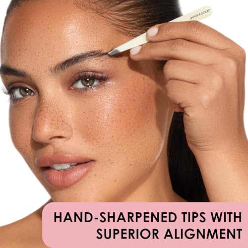 JAPONESQUE Pointed & Slant Tweezers Natural Shimmer Set, Precision Crafted, Hand Sharpened Tips for Shaping and Defining Brows - style: Natural Shimmer Set