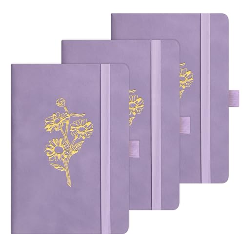 BOBO RABBIT Pocket Lined Notebooks Mini Aesthetic Floral Hardcover Journals - color: 3 Pack Purple