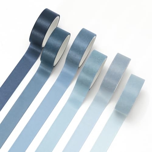 Whaline 6 Rolls Blue Washi Tape Set 6 Gradient Colors Masking Tape Solid Color Decorative Tapes for DIY Crafts Scrapbook Journal Planner Gift Wrapping Supplies, 60 Ft - color: Blue
