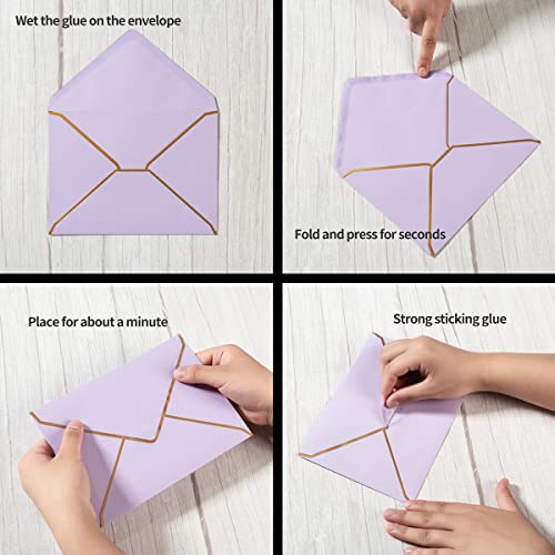 50 Pack A7 Envelopes Light Purple Violet 5 x 7 with Gold Border - color: Violet, size: A7 (5.32x7.28)