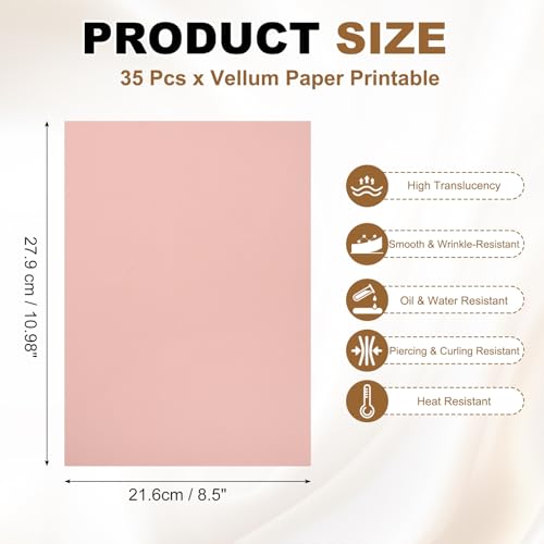 PATIKIL 80Pcs 11"x8.5" Vellum Printable Tracing Paper for Drawing 100g Pink | Vellum Paper Sheets Jackets Tracing Transparent for Invitations Belly Bands Envelope Gift Drawing Sketching - color: Pink, size: 11" x 8.5"
