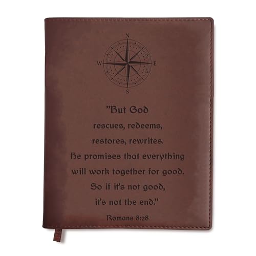Sunny Lark "But God... Leather Journal | Refillable Leather Journal for Women & Men | Bible Study Journal with Romans 8:28 Text - style: But God