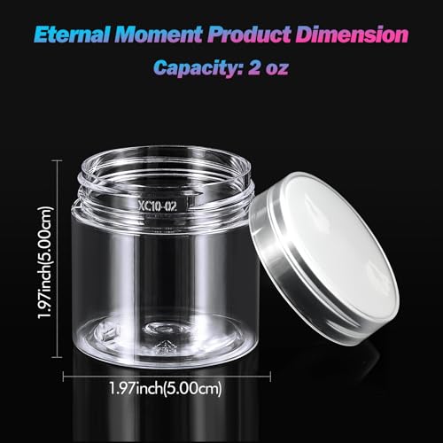 Eternal Moment 50 Pack 2 OZ Plastic Jars Clear Cosmetic Container with Lids | Round Makeup Jar for Lotion, Cream, Ointments, Eye Shadow, Rhinestone, Samples, DIY Travel Storage ( Clear Lid ） - color: Clear Lid, size: 2 Ounce