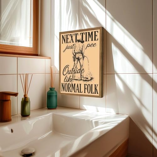 Funny Western Cowboy Bathroom Wall Art Vintage Next Time Pee Outside Like Normal Folk Wall Decor Picture Unique Southwest Restroom Canvas Printing Print 12X16 inch Wood Framed - color: Cowboy C, size: 16"L x 12"W