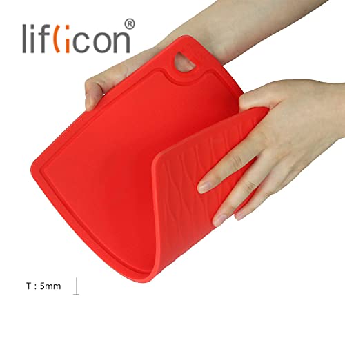 Liflicon Extra Large Thick Silicone Cutting Boards for Kitchen 14.6'' x 10.43'' Flexible Cutting Chopping Boards/Mats Non-slip Deep Drip Juice Groove, Dishwasher Safe-Red - color: Red, size: 14.6"L x 10.4"W