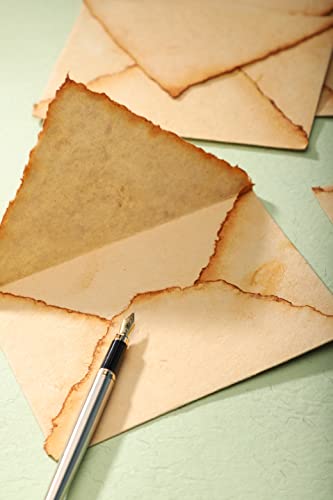 Wanderings Handmade Antiqued Deckle Edge Envelopes – 5.25" x 7.25" – Pack of 25 – Vintage Envelopes for Wedding Invitations, Letters, Stationery – Cold Press 150 GSM Cotton Paper - color: Vintage, size: Medium 5.25" x 7.25"