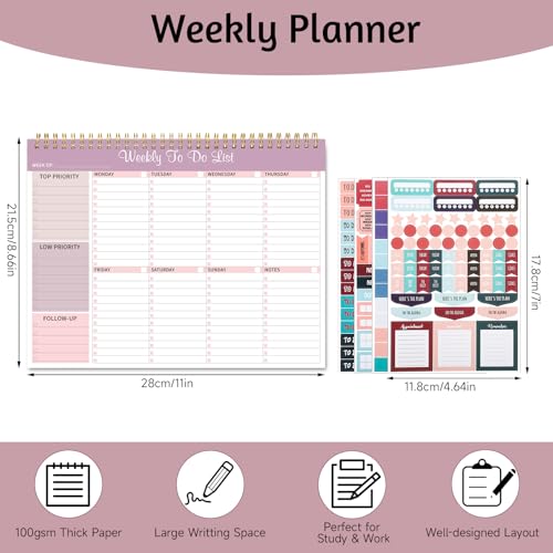 Thboxes Weekly To Do List Notepad, 8.5"x11" Desk Planner 52 Sheets, Lilac - color: Lilac