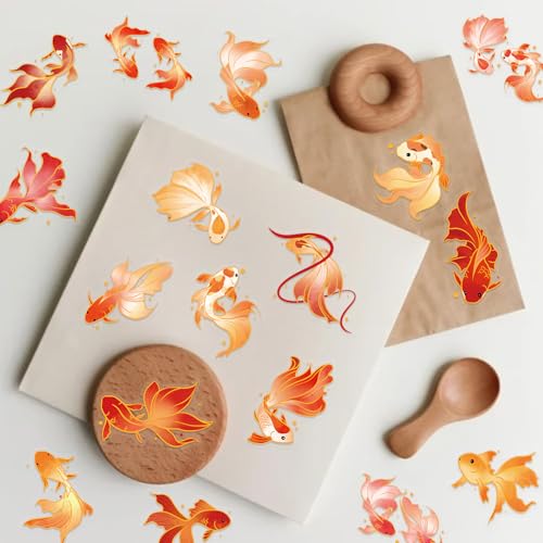 50 Pcs Gold Foil Koi Fish Stickers Waterproof for Water Bottles | Graffiti art vinyl decals with shimmering gold koi designs. Great for hydro flasks,phones, travel cases, skateboards - style: Gold Foil Koi Fish