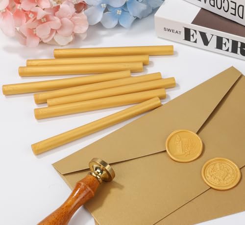 12 Pcs Glue Gun Wax Seal Sticks for Wax Stamp, Vintage Sealing Sticks Set Suit to 0.43'' Glue Gun Great for Wedding Invitation, Cards, Envelopes, Christmas Ideas (Gold) - color: Gold