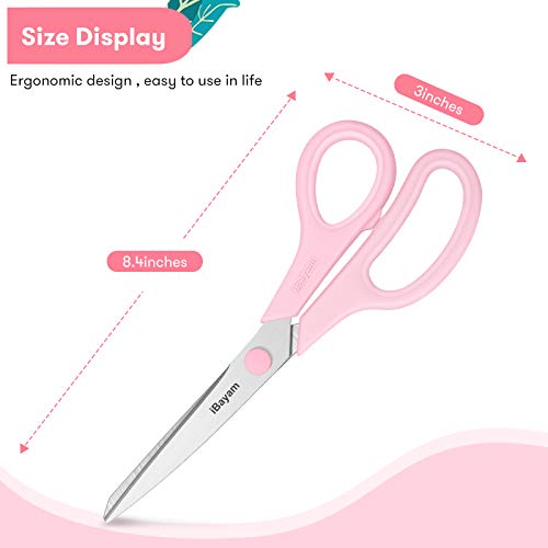iBayam 8.5" All Purpose Yellow Pink Teal Scissors for School Office Teacher | 2.5mm Thick Blade Shears | Soft Comfort-grip | Left/Right Handed | Cute Office School Teacher Supplies | Home Sewing Fabric - color: Yellow, Pink, Green, size: 3-Pack