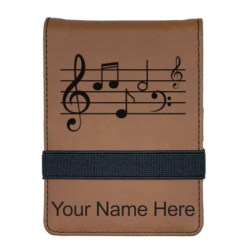 LaserGram Mini Padfolio with Notepad and Pen, Music Staff, Personalized Engraving Included (Dark Brown) - color: Dark Brown