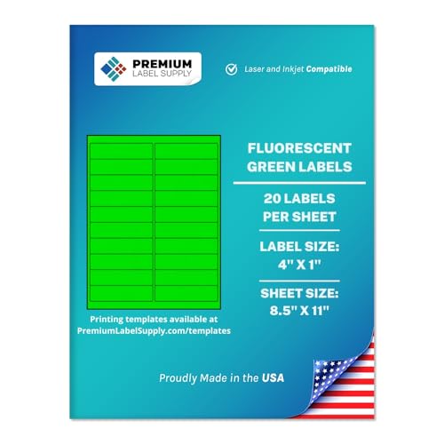 Premium Label Supply Bright Neon Color Fluorescent Sticker Labels - 4" x 1" Address Labels - (Fluorescent Green, 500 Labels) - color: Fluorescent Green, size: 500 Labels
