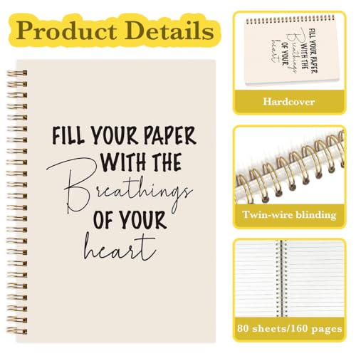 JHFDTY Writers Journal Notebook Writer Gifts for Authors Women Men Fill Your Paper With the Breathings of Your Heart Hardcover 160 Pages Spiral Notebooks - color: Paper