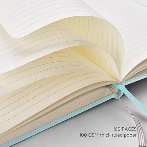 &And Per Se Lined Journal and Pen Set, A5 Leather Hardcover Notebook with Pen & Stationary Set, 160 Pages 100GSM Thick Ruled Paper Journal for Business Work Writing (Cyan, Gift Set) - color: Cyan