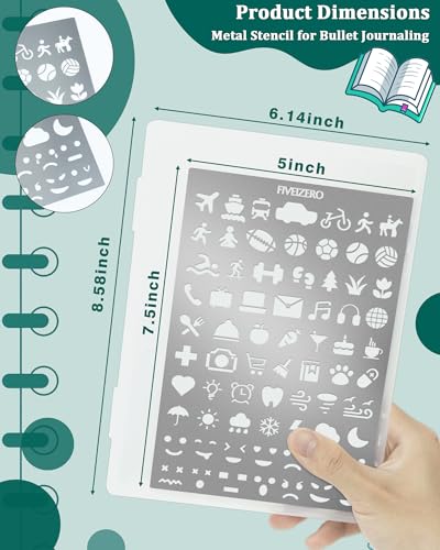 5x7.5 Inch Metal Emoji Stencils for Journaling, Stainless Steel Icon Stencil Bookmark for Planner & Bullet Journal, Reusable Faces & Symbols Template for Mood Tracker, Diary, Scrapbooking, Doodle - color: Style 1