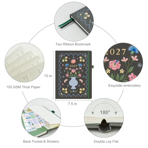 &And Per Se 2027 Planner, 12-Month Monthly & Weekly, 2027 Calendar Planner with 100gsm Paper, B5 Hardcover Faux Leather, 7.5" x 10" (Midnight Vase) - color: Midnight Vase, size: 7.5" x 10"(Jan 2027-Dec 2027)