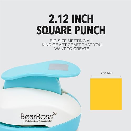 BearBoss 2.12 Inch Square Punch, Hole Punch Shapes, Corner to Corner 3 Inch Paper Punch Set for Scrapbooking Festival Paper Greeting Card DIY Albums Photos - color: 2.12 Square punch