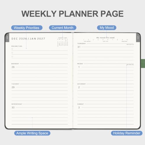 &And Per Se 2027 Planner, 12-Month Monthly & Weekly, 2027 Calendar Planner with 100gsm Paper, B5 Hardcover Faux Leather, 7.5" x 10" (Midnight Vase) - color: Midnight Vase, size: 7.5" x 10"(Jan 2027-Dec 2027)