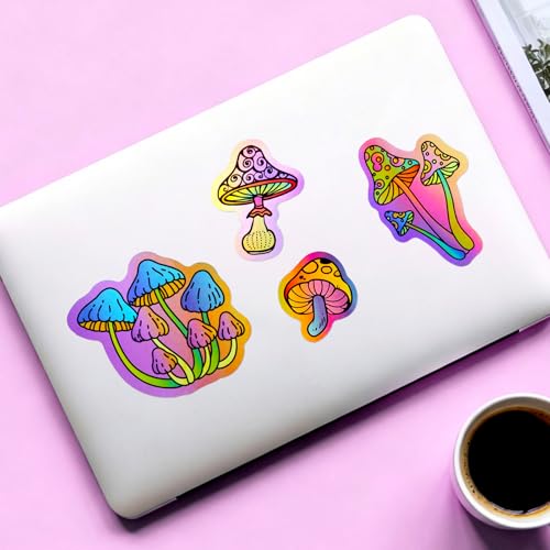 100 Pack Holographic Mushroom Stickers for Laptop Water Bottles Scrapbook, Mushroom Party Favors