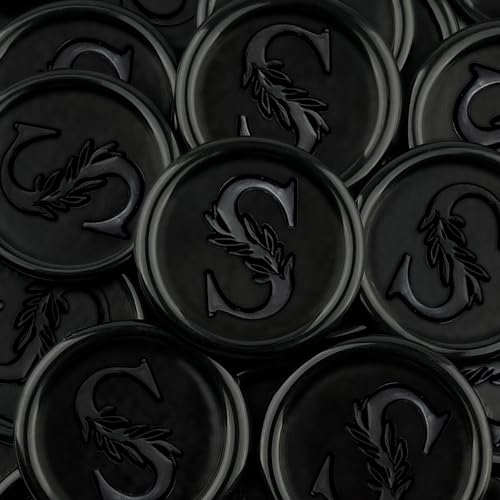 25Pcs Black Wax Seal Stickers Handmade Vintage Botanical Leaves Adhesive Letter Wax Stickers for Wedding Party Invitations, Envelope, Gift Wrap, Christmas(Initial S, Black) - color: Black-25pcs, size: S