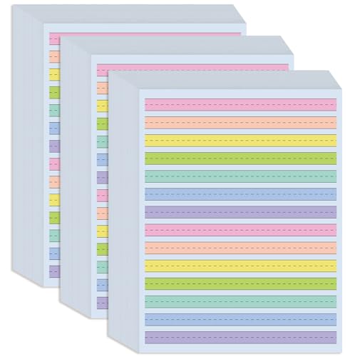 (3-Pack) 8.5" x 11" Handwriting Paper - 150 Sheets/300 Pages Double Side Colored Primary Writing Paper for Kids with ADH, 0.5" Multi-Color Raised Line Paper - color: Primary Writing Paper, size: 3-Pack