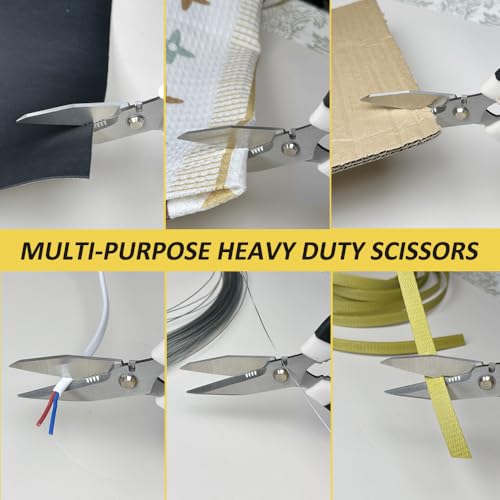 Scissors Heavy Duty Set, Ultra Sharp Stainless Steel Shears with Protective Cover, Easy Cutting Cardboard, Wires, Fabric, Leather, Iron Mesh (White) - color: White