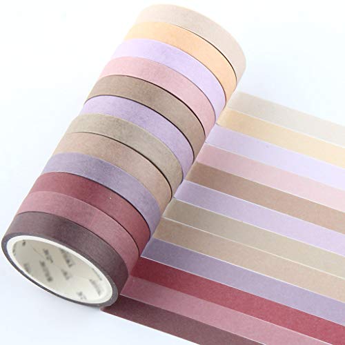 YUBBAEX 12 Rolls Washi Tape Set Natural Color Decorative Tapes for Arts, DIY Crafts, Journals, Planners, Scrapbook, Wrapping Wide -Salty Morandi- (Morandi, 8mm x 12Rolls) - color: Morandi, size: 8mm x 12Rolls