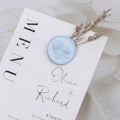 UNIQOOO Wax Seal Stickers - 3D Hydrangea Floral Wedding Invitation Envelope Seal Stickers, 50 Pcs Self- Adhesive Light Blue Flower Stickers, Perfect for Invitation, Gift Wrapping, Christmas - color: Two Stem, Light Blue